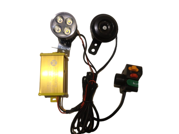 Electric Cycle Light & Horn Combo Setup with 12V Converter – Complete Wiring Kit for E-Bike