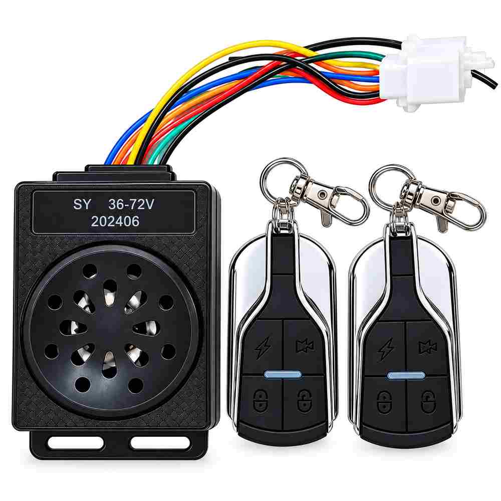 E-Bike Security Alarm with 2 Remote Controls | 12V-72V Universal Electric Bike Anti-Theft Alarm